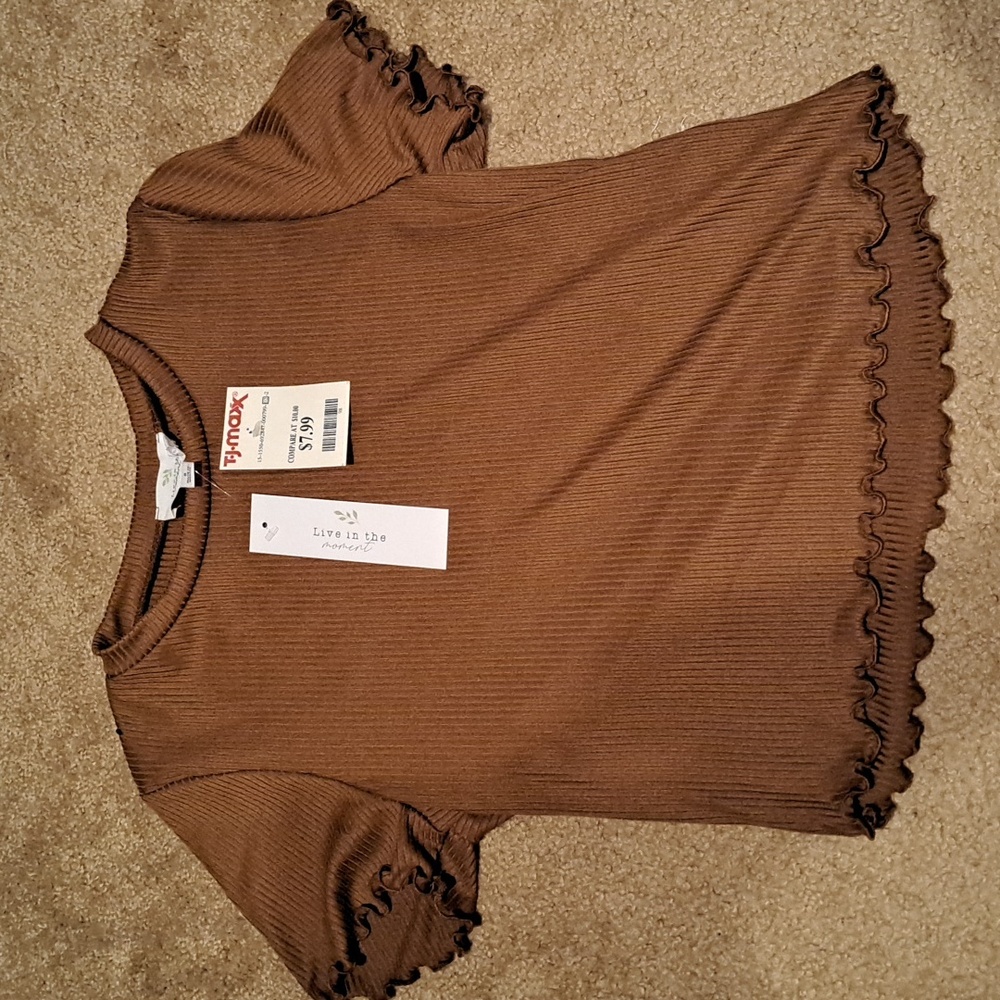 NWT size S cropped brown Live in the Moment Tee